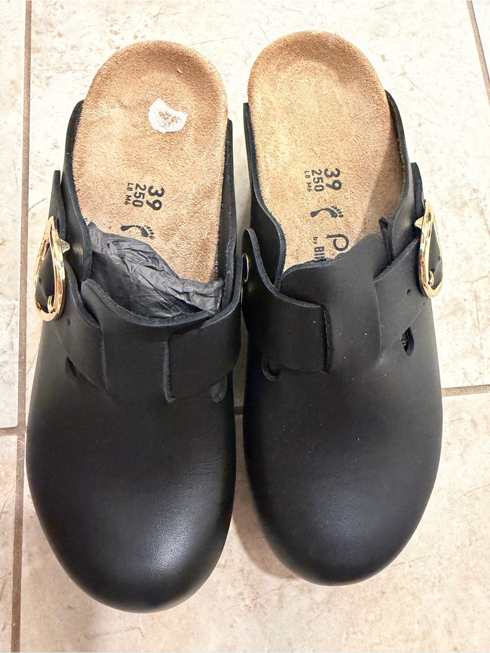 Papillio Birkenstock Buckley Big Buckle Black Leather Clogs EU 39 US 8 NWT - Picture 2 of 13